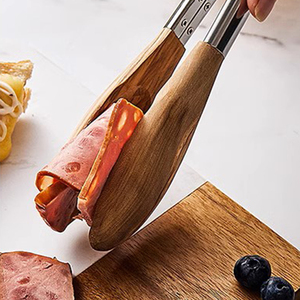 Roestvrijstalen Houten Voedseltang Zwarte Walnoot Olijf Massief Houten Bbq Salade Vlees Knoflookclip Food Eco-Vriendelijk Handveilig - Product Image 5