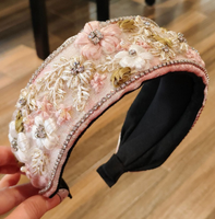 Frühlings-Neuheit: Haoxuan Modisches Haarband mit Netzwebung und Blumenmuster, breit, für Make-up und Gesichtsbedeckung, weiß, für Reisen und Fotoshootings