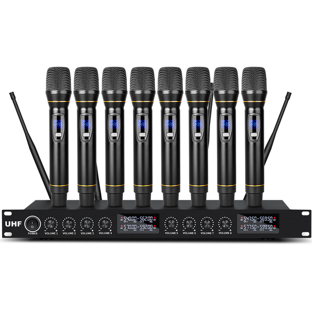 Professional DF208 8-Channel Wireless Dynamic Metal Mic Handheld Microphone for Stage Outdoor with Noise Cancelling Function