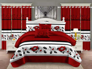 Modern 12-Piece King Size Printed Sheet Set with <strong>Matching</strong> <strong>Curtain</strong> Contemporary <strong>Bedding</strong> - Product Image 6