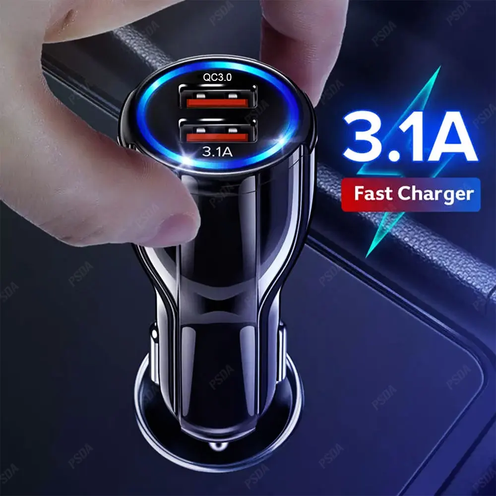 Eonline 18W 3.1A Dual USB Quick Charge 4.0 3.0 USB Car Charger For Xiao Mi9 Huawei phone 14 13 Fast PD USB C Car Phone Charger