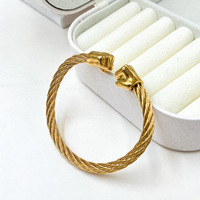 Mode plaqué or en acier inoxydable Double tête Lion loup tête de léopard Bracelet câble torsadé fil hommes femmes Bracelet manchette ouvert