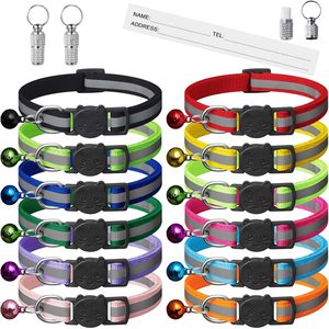 Colliers réfléchissants pour chat Extodry avec clochettes, boucle de sécurité réglable, collier pour chaton, lot de 12 pour petits chats - Product Image 1