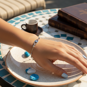สร้อยข้อมือชุบโรเดียมสีเงินแบบตุรกีสำหรับ925ตาเพทายเคลือบหิน - Product Image 3