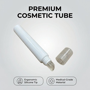 Tubo cosmético de PE blanco suave vacío al por mayor de 10/15ml con punta de silicona inclinada y tapa transparente para envasado de brillo labial, crema para ojos y suero - Product Image 1