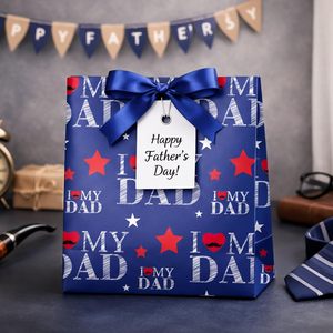 I Love My Dad Gift <b>Wrapping</b> <b>Paper</b> 17 Inch X 16.5 Feet Blue Father's Day Wrap Recyclable Double Side - Product Image 5