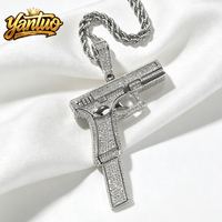 Pendentif pistolet Glock Hip Hop entièrement serti de diamants, plaqué or, zircon, style rappeur, accessoire de luxe tendance