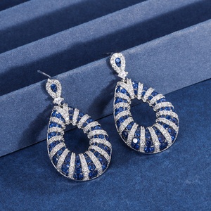 Durable Eco-friendly Brass Gold Plated 12*14mm Blue Zircon Teardrop Necklace and Ear <b>Ring</b> 3PCS <b>Set</b> Elegant <b>Women</b> Jewelry <b>Sets</b> - Product Image 4