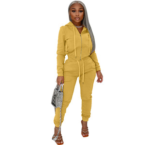 RUIQUWIN vente en gros de survêtement de printemps respirant à la mode pour femmes, manteau à capuche avec cordon de serrage, ensembles de pantalons décontractés confortables - Product Image 3