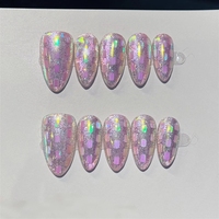Uñas Postizas de Primavera con Diseño de Luna y Estrella en Azul y Morado, Hechas a Mano, con Gemas, de Lujo, con Soporte Personalizado y Empaque Personalizado