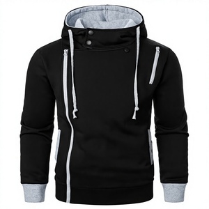 Unisex Black Hooded Fleece Sweatshirt Regular Fit Casual Autumn Wear Button Closure Zip Heat Transfer Printed Pocket - Product Image 1