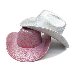 High Quality Pink Cowgirl Fedora Hats for Women Fashion Polyester Laser Pattern Shiny Party <strong>Cowboy</strong> Style - Product Image 1