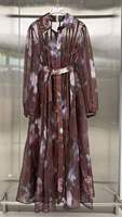 Robe longue fluide pour femme à imprimé floral, col à revers, manches longues lanternes, avec ceinture et doublure intégrée