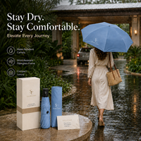 Mini parapluie pliant compact manuel ouverture/fermeture en pongee 190T coupe-vent avec baleines en fibre de verre, idéal comme cadeau de bienvenue pour les clients d'hôtels et de complexes hôteliers