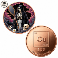 Pièce de monnaie en cuivre pur 999 de 1 once, personnalisée en gros, avec motif squelette de Grim Reaper, miroir, corbeau et crâne, pièce commémorative de collection