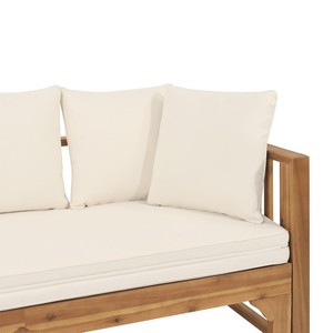 Canapé convertible 3 places extensible en bois d'acacia pour extérieur, avec coussins beiges, finition teck moderne, chaise longue de jardin - Product Image 5