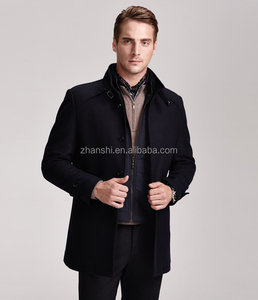 2016 Korean Style <strong>Mens</strong> Fashion Winter <strong>Black</strong> Wool Cashmere <strong>Pea</strong> <strong>Coat</strong> - Product Image 3