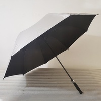 Parapluie de golf droit en pongé argenté avec logo personnalisé Wind Storm, ouverture automatique, protection soleil et pluie, et pochette