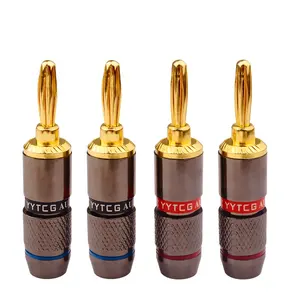 YYTCG Newest 24K Gold Plated 4mm free tools/quick locking Banana Plugs (Hi-Fi Speaker / Amplifier connectors)