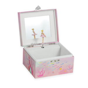 Caja de Música Personalizada Yiyu, Caja de Música Cuadrada con Diseño de Bailarina de Dibujos Animados, Sirena Rosa, Princesa, Joyero Giratorio de Papel con Manivela, Estilo Años 30 - Product Image 3