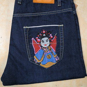 Jeans da <span class=keywords><strong>Uomo</strong></span> XINSHENG di Alta Qualità in Denim Giapponese Selvedge, Gamba Dritta, Elasticizzati con Ricami - Product Image 2