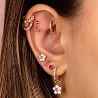Set Perhiasan Multi Piercing Grosir ZUOLA Mewah 8PCS Anting Zirkon Berbentuk Bunga Lapis Emas Set Anting Stud dan Hoop Perhiasan Berkualitas