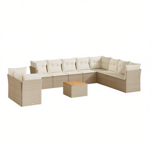 Conjunto de Sofás de Jardín de Ratán Beige, Más de 10 Plazas, Muebles de Exterior Resistentes a la Intemperie, Diseño Contemporáneo - Product Image 1