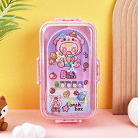 Nouvelle arrivée : Boîte à lunch scolaire en plastique mignonne pour enfants avec bol à sauce, réutilisable, anti-fuite, avec couvercle en plastique