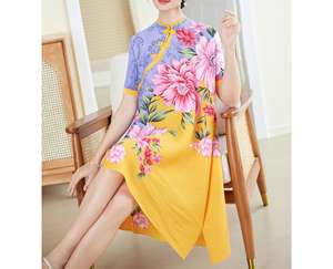 เดรสมีจีบ Miyake <span class=keywords><strong>ผม</strong></span><span class=keywords><strong>ทรง</strong></span>หลวมไซส์ใหญ่พิเศษพิมพ์ลายแฟชั่นใหม่ - Product Image 4