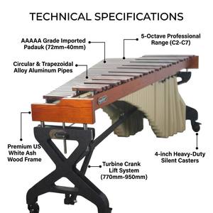 Marimba Professionnelle avec Tubes Résonateurs et Chariot Réglable pour Écoles de Musique et Concerts - Product Image 2