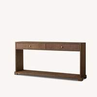 Table console scandinave en chêne clair de qualité supérieure, deux tiroirs cannelés, poignées dorées, pieds latéraux robustes, durable, pour salon et entrée, OEM/ODM