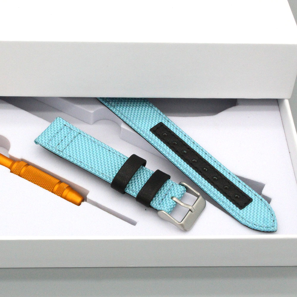20mm Luxury Two Piece Watchband Quick Release Leather + Fabric Canvas Cordura Watch Straps Khaki Green Wrist Band