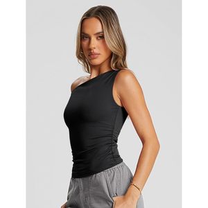 Haut court sans manches pour femmes, débardeur extensible froncé, à épaules dénudées, pour la mode estivale - Product Image 4