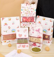 Sacs d'emballage en papier kraft imprimés sur mesure à fond plat avec fenêtre transparente, pochettes en papier à huit côtés scellés pour l'emballage alimentaire
