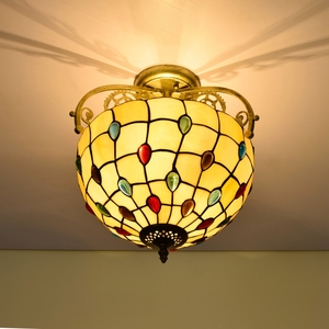 Lampada in vetro Tiffany metallo LED montaggio Semi-incasso arredamento tradizionale luce calda per cucina corridoio bagno plafoniere (vecchio) - Product Image 4