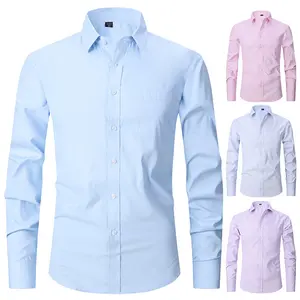 Venta al por mayor nuevo color sólido de algodón de gran tamaño profesional hombre de negocios camisa de oficina de manga larga hombres camisa de vestir