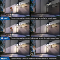 Lampe solaire à détecteur de mouvement extérieure, 3 têtes LED, projecteur de sécurité, IP65 étanche, 6500K, pour jardin, cour, véranda, garage, mur