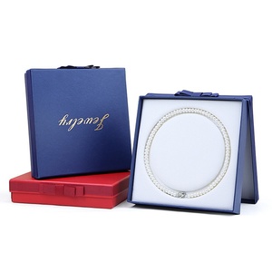 <b>Square</b> <b>Large</b> Bow Pearl Necklace Jewelry Box <b>Set</b> Packaging Cardboard Pearl Necklace Jewelry Gift Box for Mother's Day Gift - Product Image 1