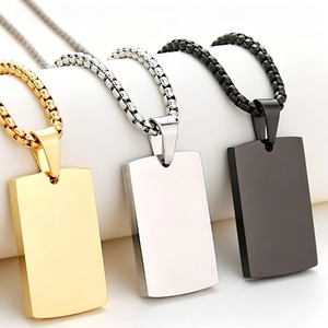Collier en acier inoxydable pour homme, pendentif vierge à graver poli miroir, chaîne rectangulaire, bijoux - Product Image 1