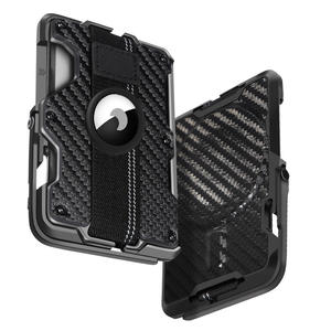 Portefeuille minimaliste en cuir pour homme avec porte-cartes magnétique en fibre de carbone, étui à cartes en cuir PU et métal avec support pour téléphone - Product Image 2