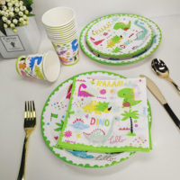 Assiettes en papier à thème animal de dessin animé pour enfants Vaisselle jetable pour dinosaures pour les fournitures de fête d'anniversaire