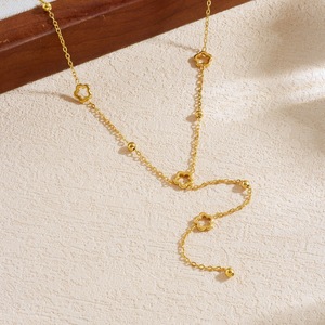 Gold Plated Hollow Flower Long Tassel Chain Necklace For Daily Wear - Product Image 2