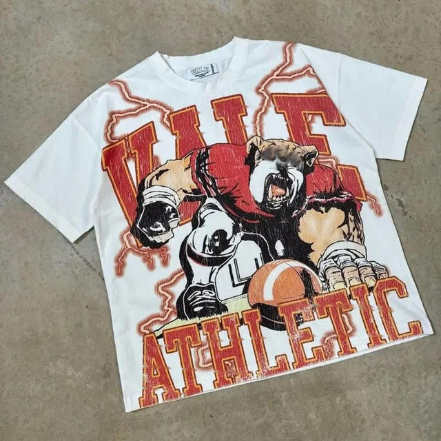 100% Cotton Summer Retro American Hip-Hop Style T-Shirt Loose Oversize Street Printed Letters Old Trendy Woven Fabric
