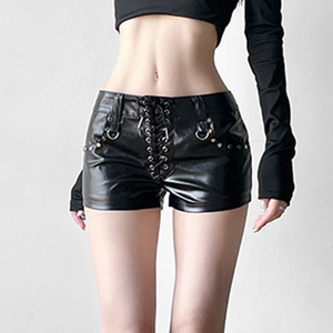 Street <strong>Punk</strong> Style Low Waist Wrapped <strong>Leather</strong> <strong>Shorts</strong> Hot Girl High Sense Skinny Women Slimming Pants