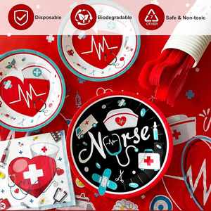 24-Piece Modern Hot Selling Nurse Graduation Party Tableware Set Includes Plates Napkins Cups <b>Tablecloths</b> Hats Congrats - Product Image 2