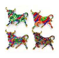 Aimant de réfrigérateur en résine en gros, motif taureau espagnol, impression par transfert d'eau, mosaïque colorée, souvenir touristique, cadeau