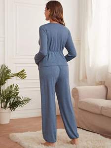 Vêtements de grossesse en bambou, pantalon de survêtement à nouer sur le côté avec taille ajustable, vêtements de détente et pyjamas de maternité en bambou modal - Product Image 4
