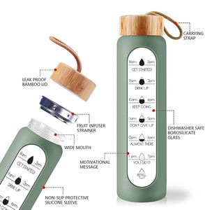 Bouteille d'eau en verre borosilicate de qualité supérieure, personnalisée, à large ouverture, anti-fuite, sans BPA, sans danger pour les aliments, 1 litre, vente en gros - Product Image 4