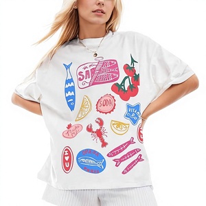 <b>White</b> Oversized Graphic <b>T</b>-<b>Shirt</b> Short Sleeve Crew Neck <b>Women</b> 100% Cotton Printed Streetwear Tee Summer Casual Wear - Product Image 3