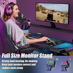 Bureau de jeu ergonomique pour ordinateur portable <span class=keywords><strong>PC</strong></span> 1,2/1,4/1,6 m avec éclairage d'ambiance LED RGB et étagères pour moniteur - Product Image 3